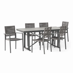 Outdoor Modern Industrial Aluminum 7 Piece Dining Set with Rope Seating - NH305313 outdoor lounge chair, patio sofa