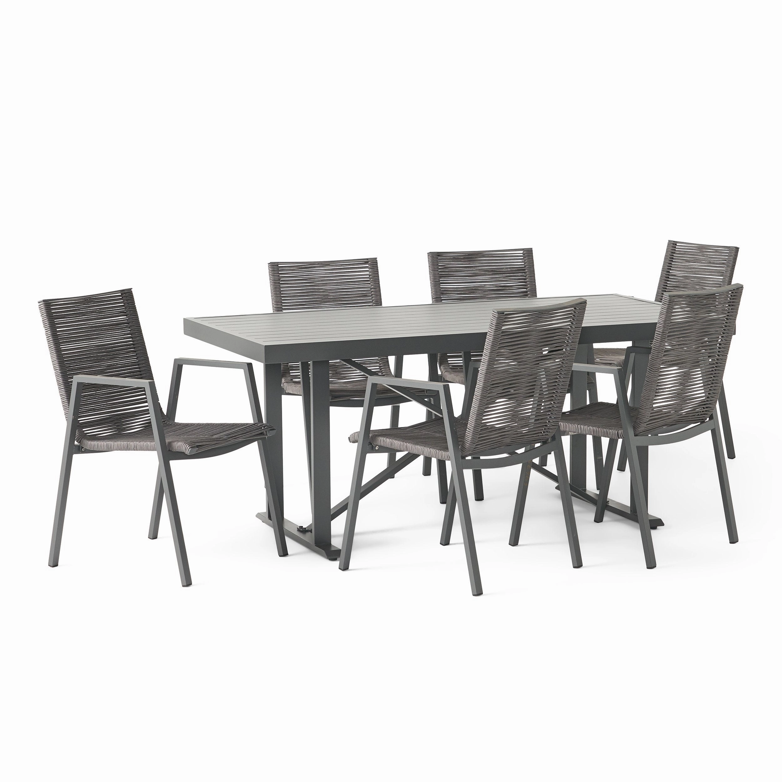 Outdoor Modern Industrial Aluminum 7 Piece Dining Set with Rope Seating - NH605313 outdoor lounge chair, patio sofa