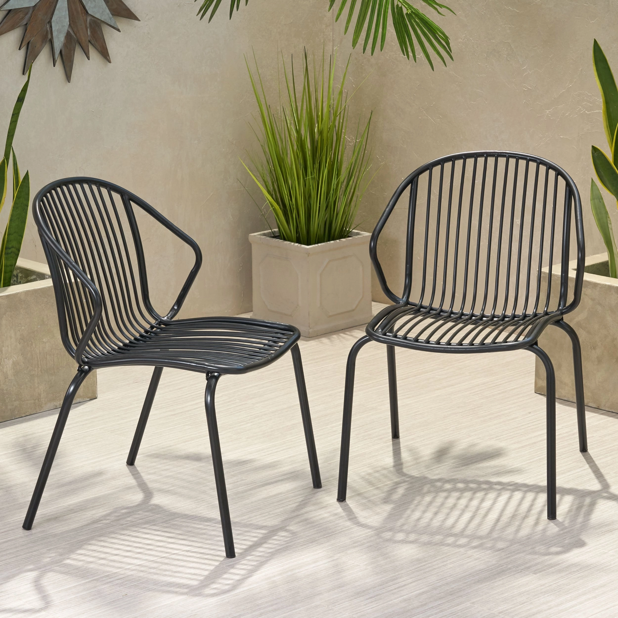 Outdoor Modern Iron Club Chair (Set of 2) - NH417013 outdoor furniture, garden bench