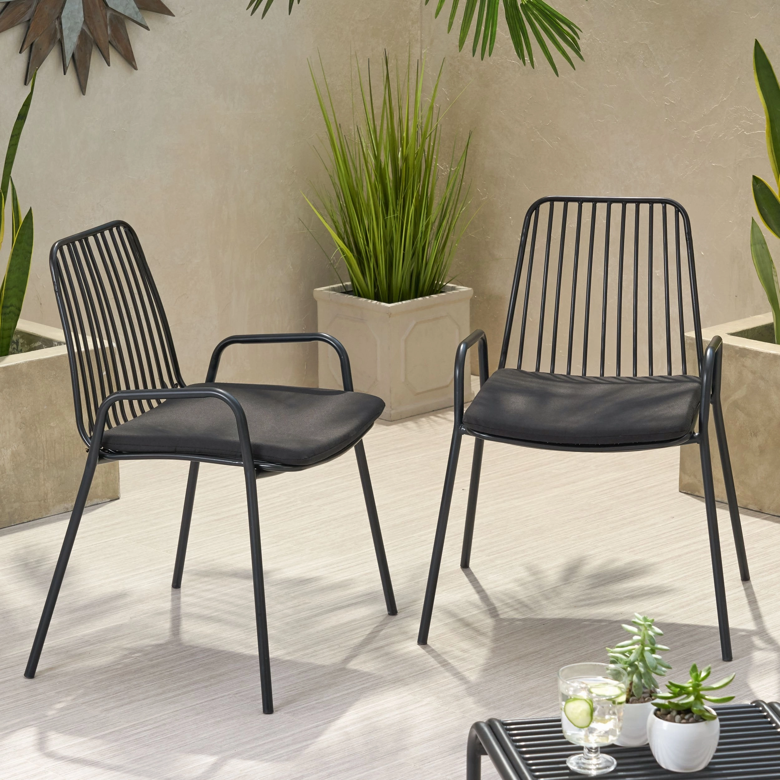 Outdoor Modern Iron Club Chair with Cushion (Set of 2) - NH237013