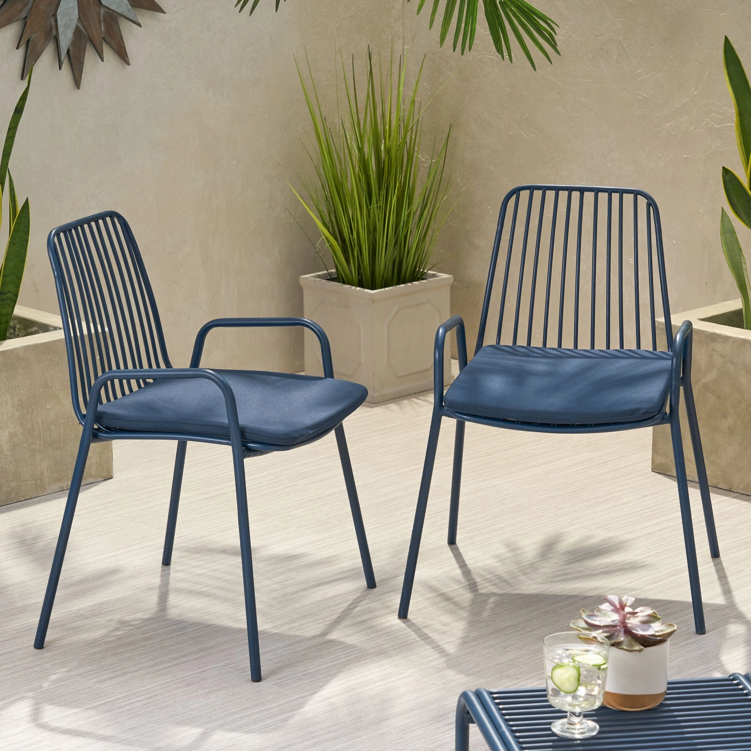 Outdoor Modern Iron Club Chair with Cushion (Set of 2) - NH237013 outdoor furniture, garden bench