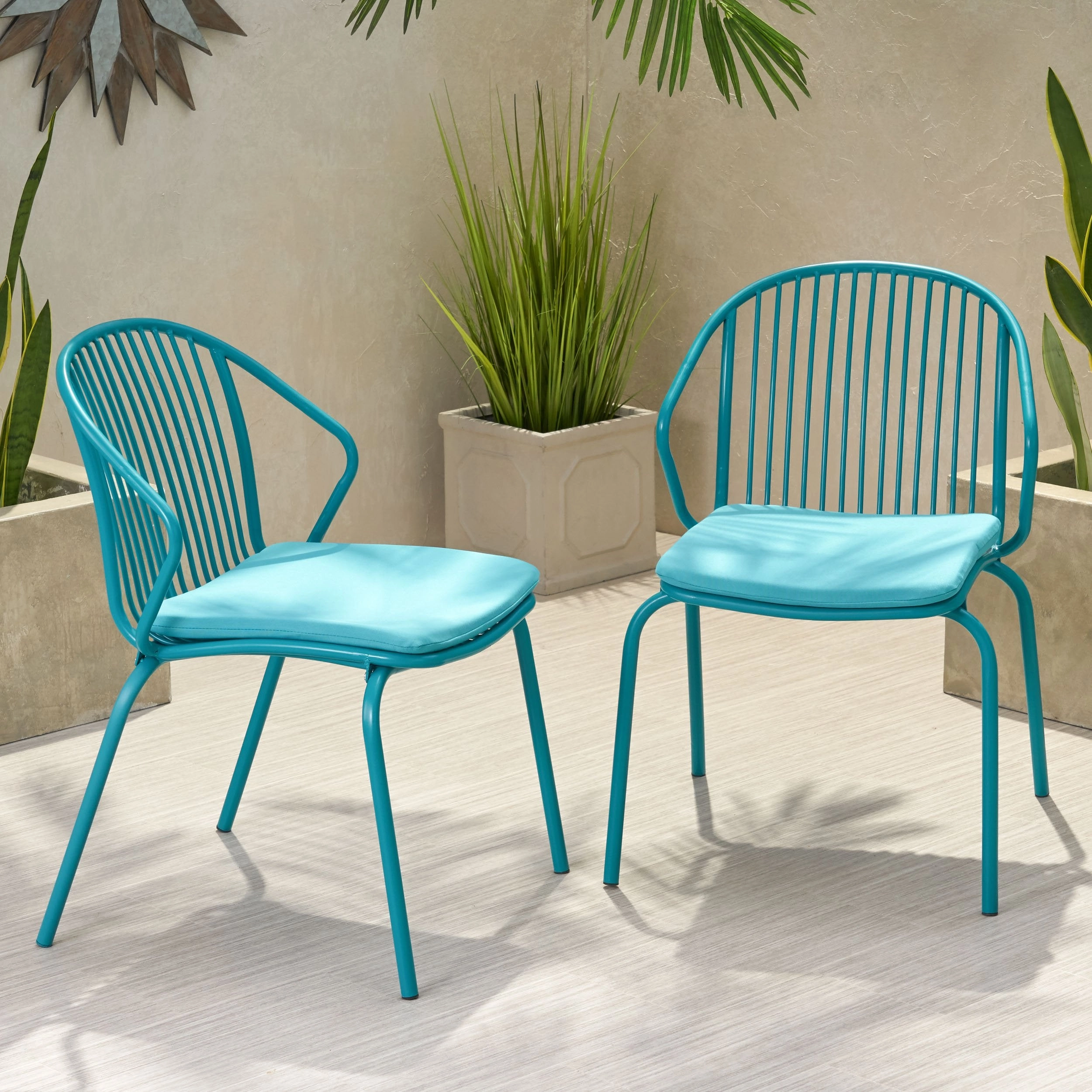 Outdoor Modern Iron Club Chair with Cushion (Set of 2) - NH717013