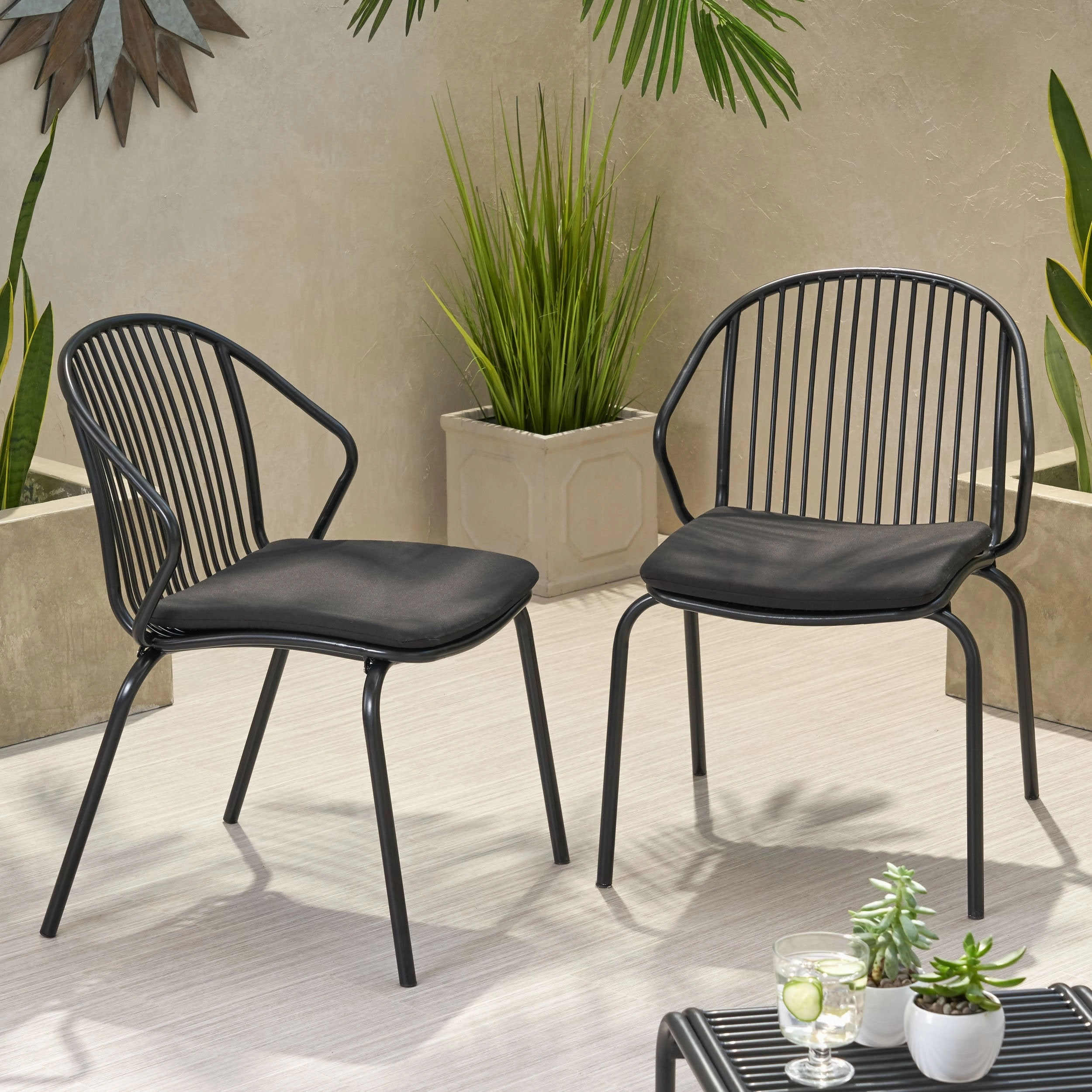 Outdoor Modern Iron Club Chair with Cushion (Set of 2) - NH717013 outdoor furniture, garden bench