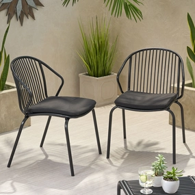 Outdoor Modern Iron Club Chair with Cushion (Set of 2) - NH717013 outdoor furniture, garden bench