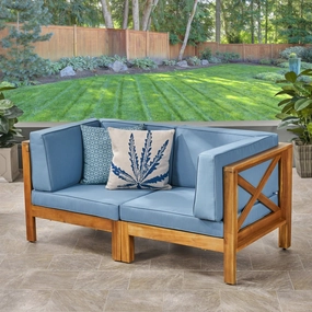 Outdoor Modular Acacia Wood Loveseat with Cushions - NH486603 outdoor furniture, garden bench