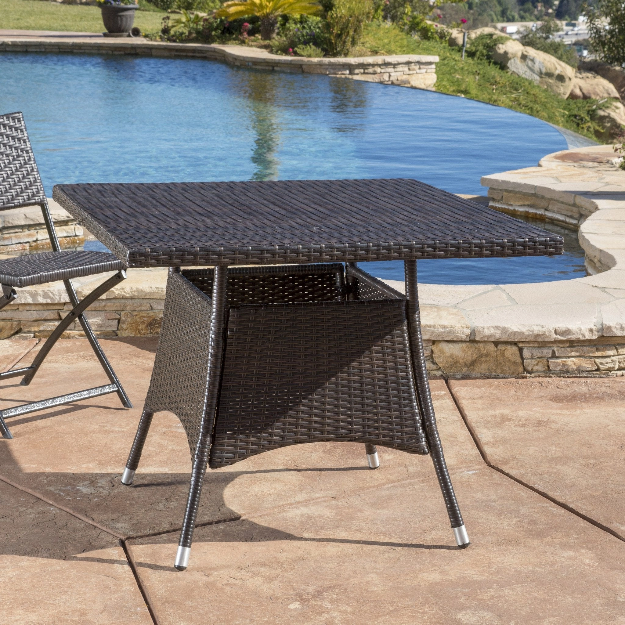 Outdoor Multi Brown Polyethylene Square Dining Table - NH815692 outdoor lounge chair, patio sofa
