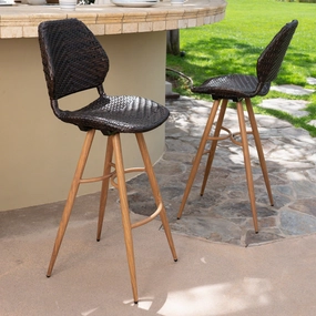 Outdoor Multi-brown Wicker Barstools with Brown Wood Finish Metal Leg - NH251403 outdoor lounge chair, patio sofa