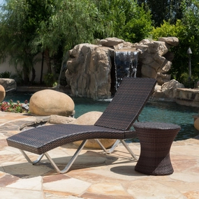 Outdoor Multi Brown Wicker Chaise Lounge with Table - NH122692 outdoor furniture, garden bench