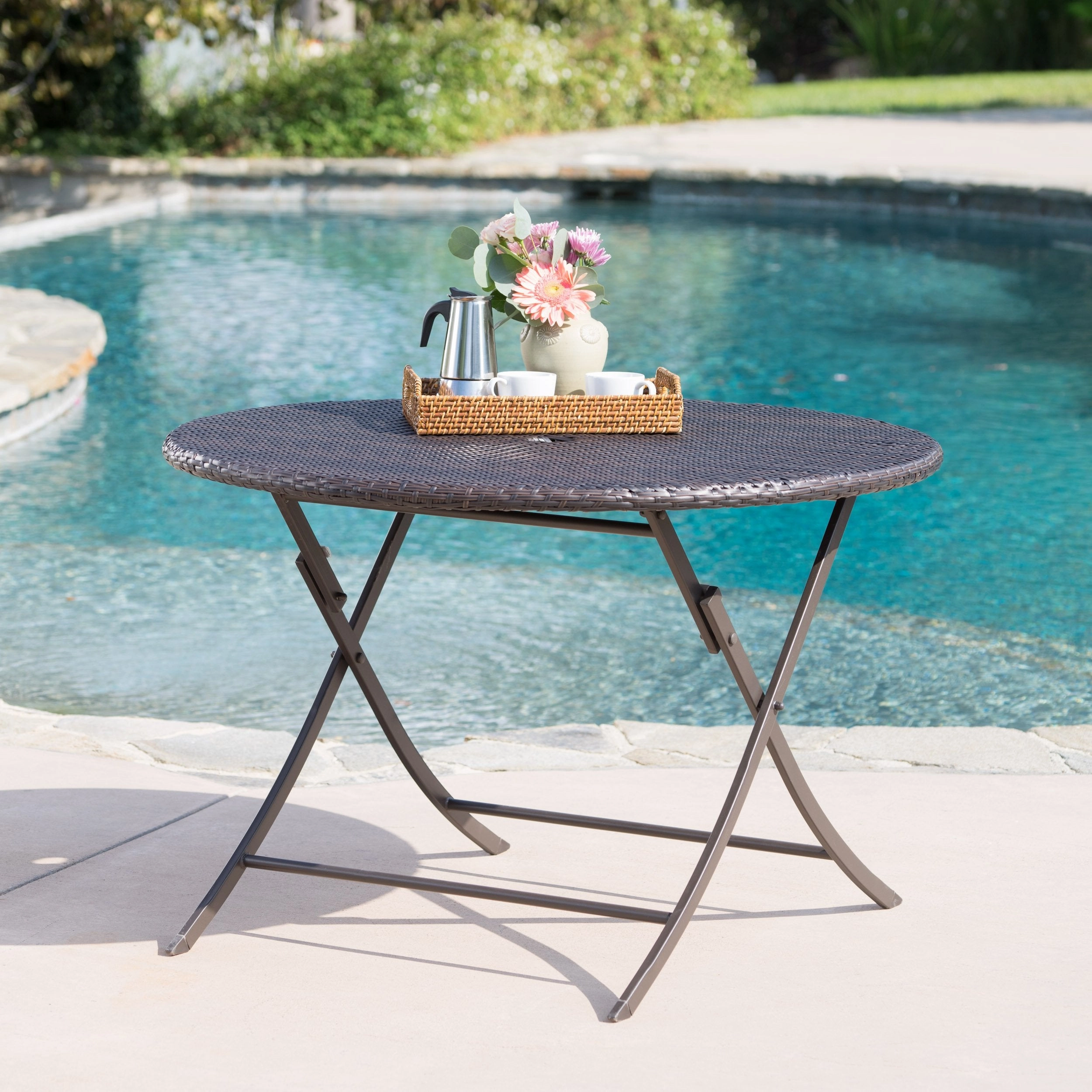 Outdoor Multi-brown Wicker Circular Foldable Dining Table - NH000203 outdoor lounge chair, patio sofa