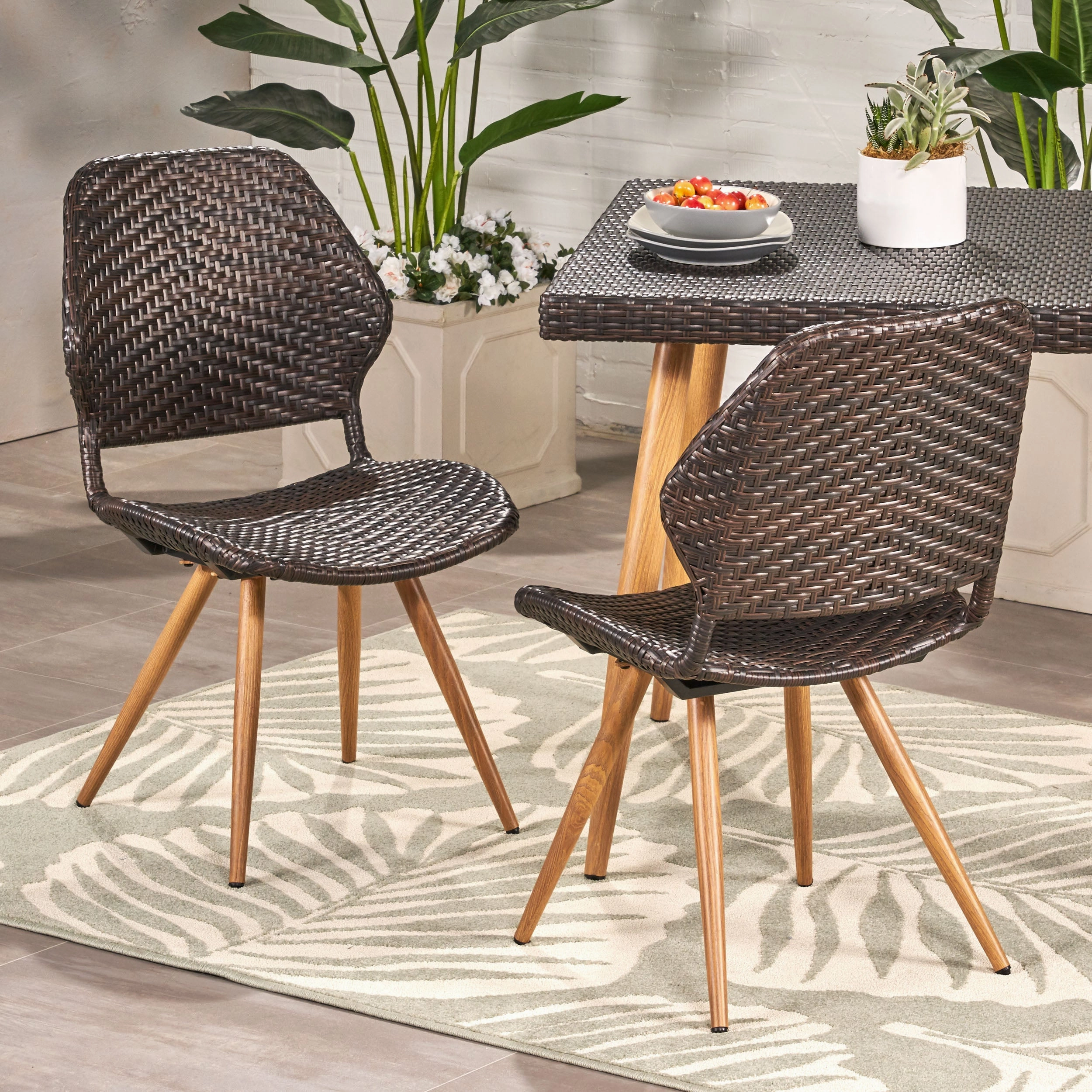 Outdoor Multi-brown Wicker Dining Chairs with Brown Wood Finish Metal Legs (Set of 2) - NH151403 outdoor lounge chair, patio sofa