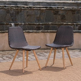 Outdoor Multi-Brown Wicker Dining Chairs With Wood Finished Metal Legs - NH179103 outdoor lounge chair, patio sofa