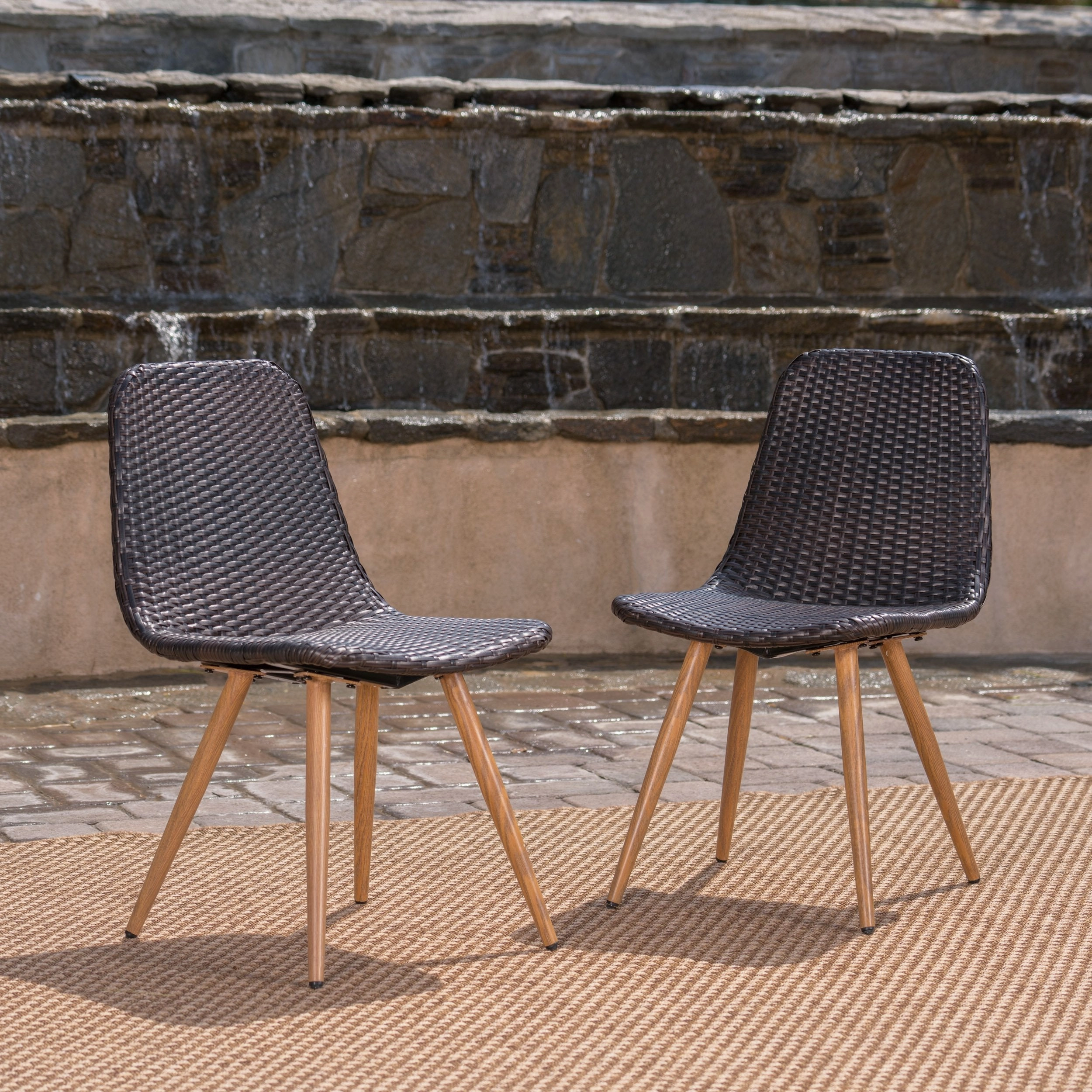 Outdoor Multi-Brown Wicker Dining Chairs With Wood Finished Metal Legs - NH179103 outdoor lounge chair, patio sofa