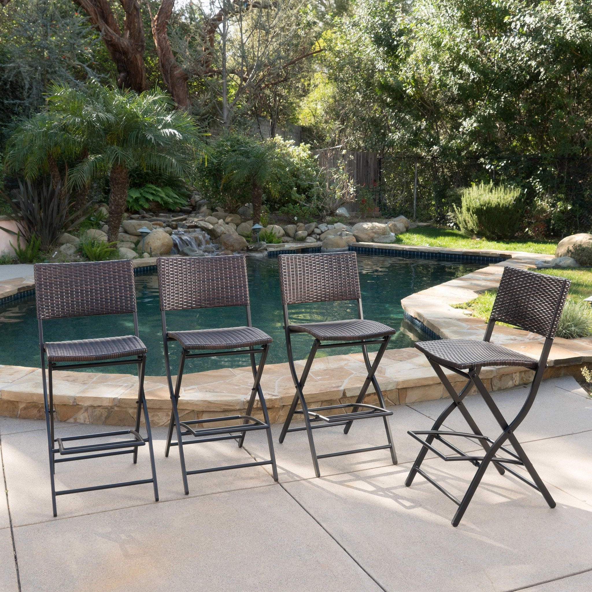 Outdoor Multibrown Wicker 28-Inch Barstools (Set of 4) - NH403003 outdoor furniture, garden bench