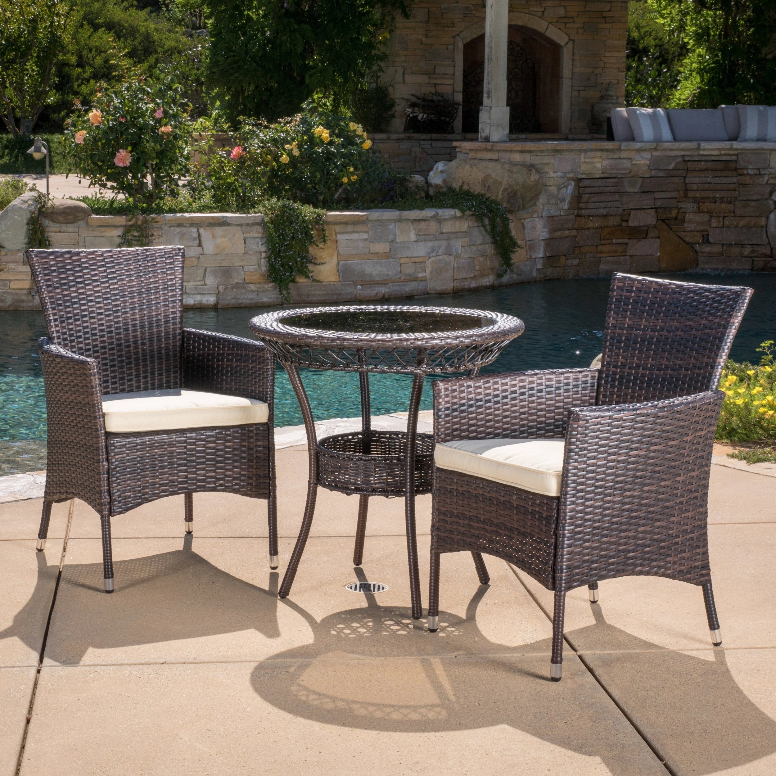 Outdoor Multibrown Wicker 3pc Bistro Set - NH068592 outdoor lounge chair, patio sofa