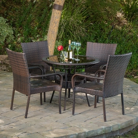 Outdoor Multibrown Wicker  5pc Dining Set - NH296592 outdoor lounge chair, patio sofa