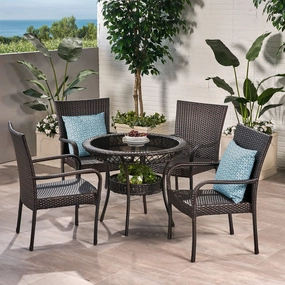 Outdoor Multibrown Wicker  5pc Dining Set - NH886592 outdoor lounge chair, patio sofa