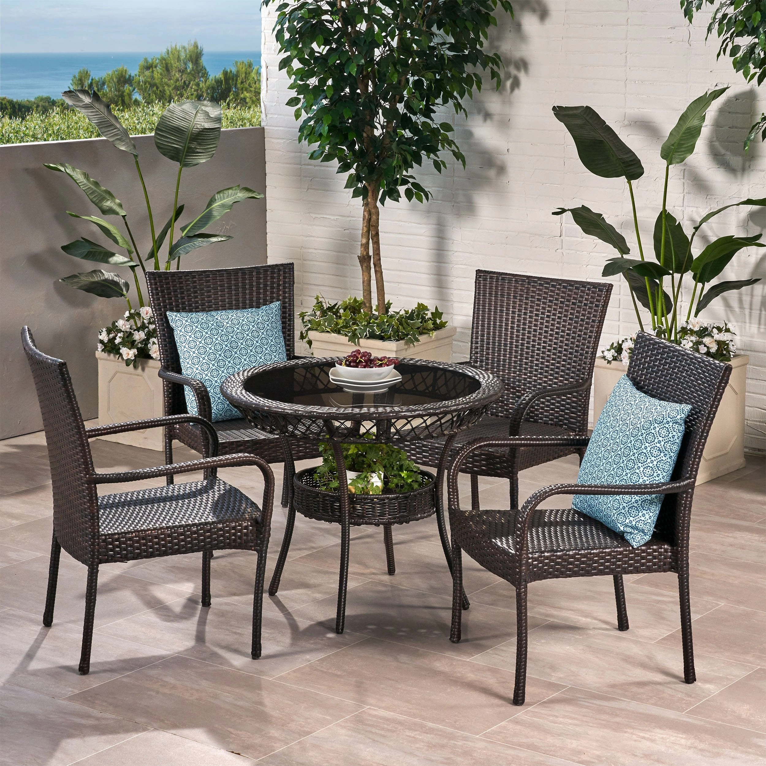 Outdoor Multibrown Wicker  5pc Dining Set - NH886592 outdoor lounge chair, patio sofa