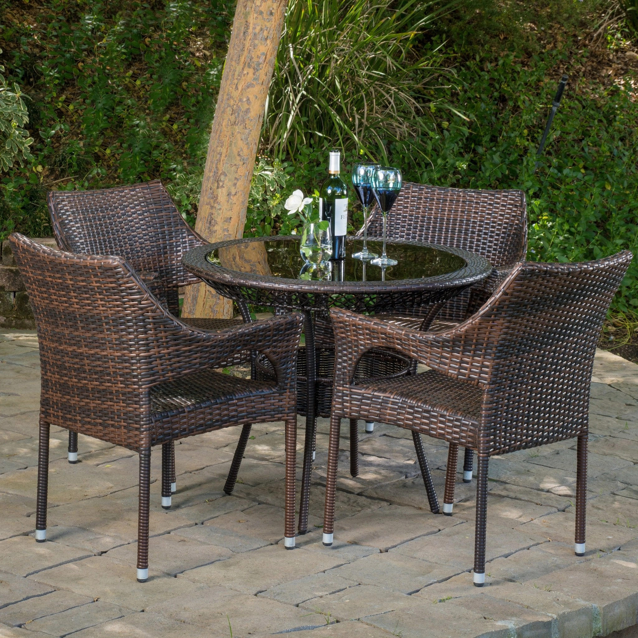 Outdoor Multibrown Wicker  5pc Dining Set - NH986592 outdoor lounge chair, patio sofa