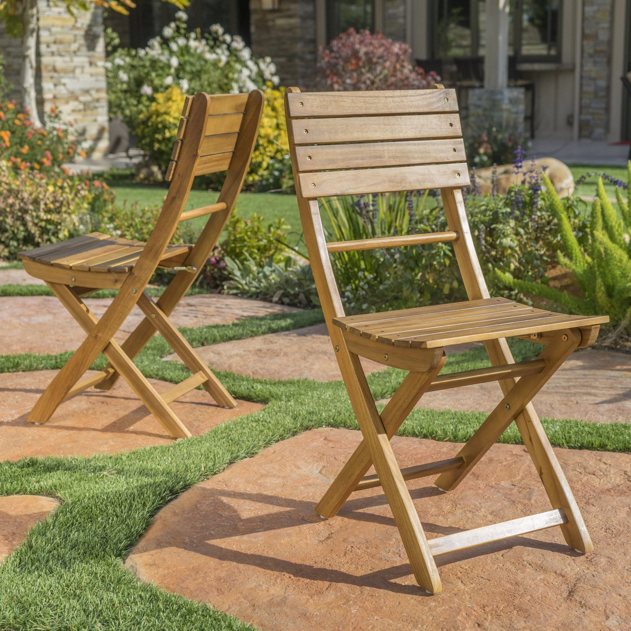 Outdoor Natural Finish Acacia Wood Foldable Dining Chairs (Set of 2) - NH518992 outdoor lounge chair, patio sofa