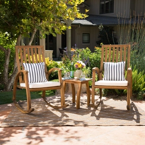 Outdoor Natural Stained Acacia Wood Rocking Chair Chat Set - NH296203 outdoor furniture, garden bench
