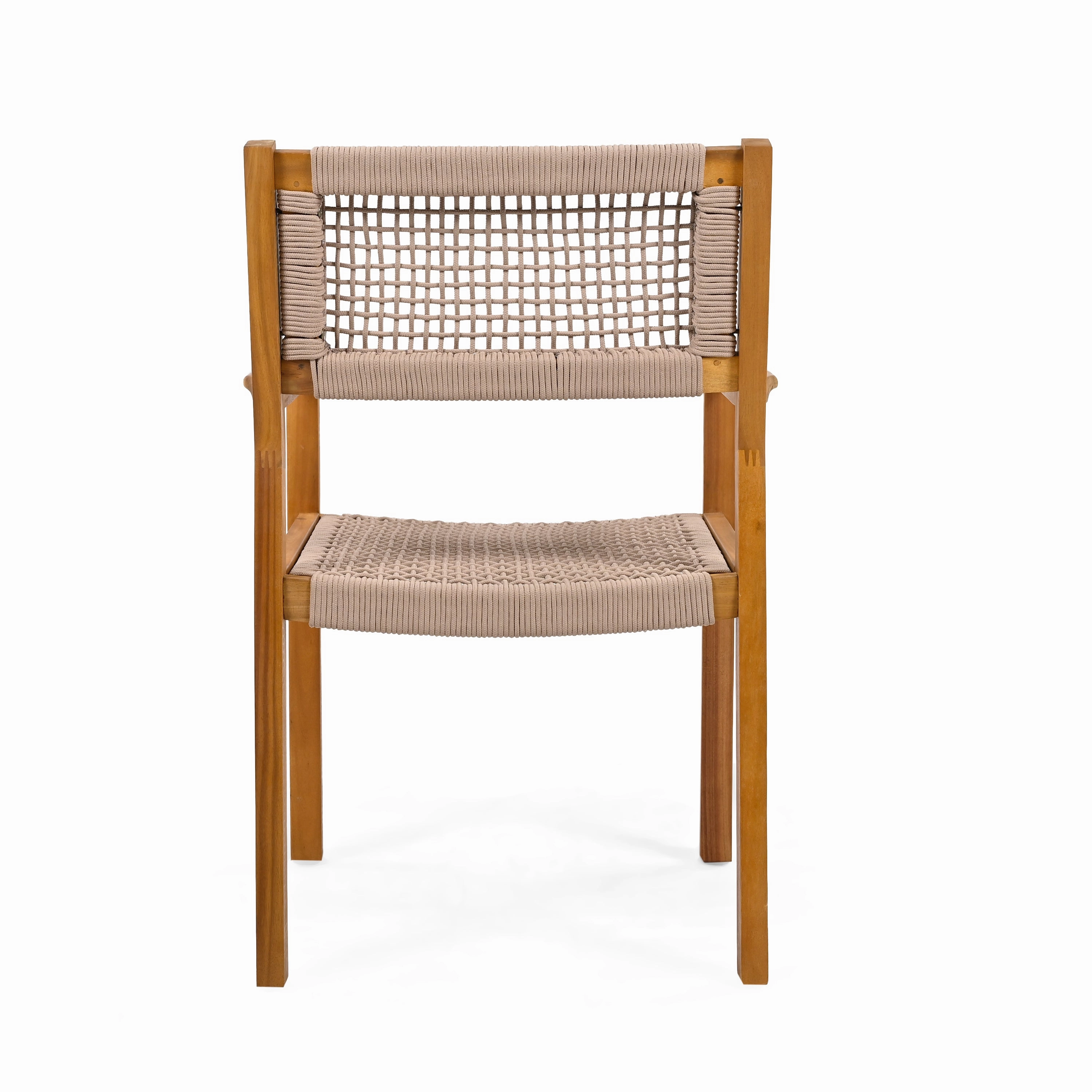 Outdoor Patio Acacia Wood Braided Rope Dining Chairs, Set of 2