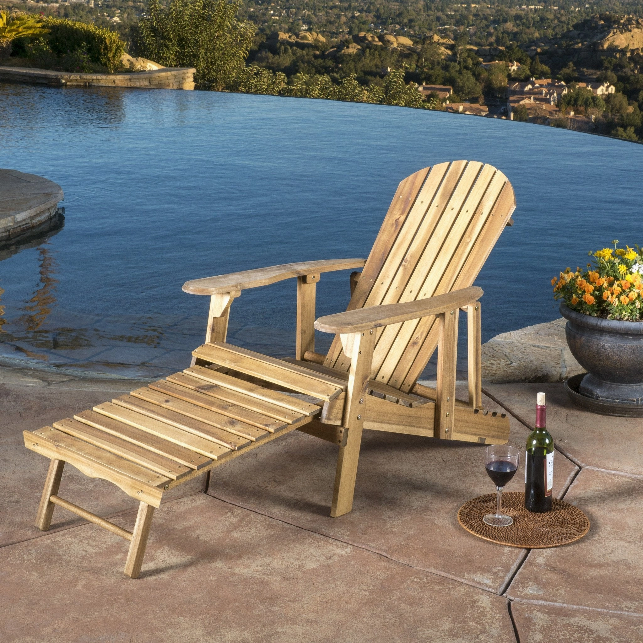 Outdoor Reclining Wood Adirondack Chair with Footrest - NH456692 outdoor furniture, garden bench