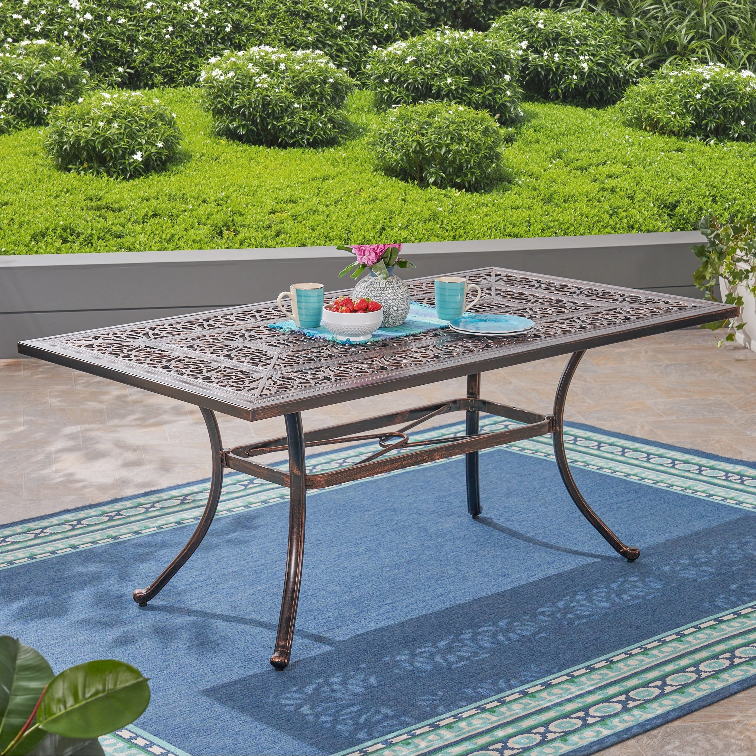 Outdoor Rectangular Cast Aluminum Dining Table, Shiny Copper - NH272603 outdoor lounge chair, patio sofa