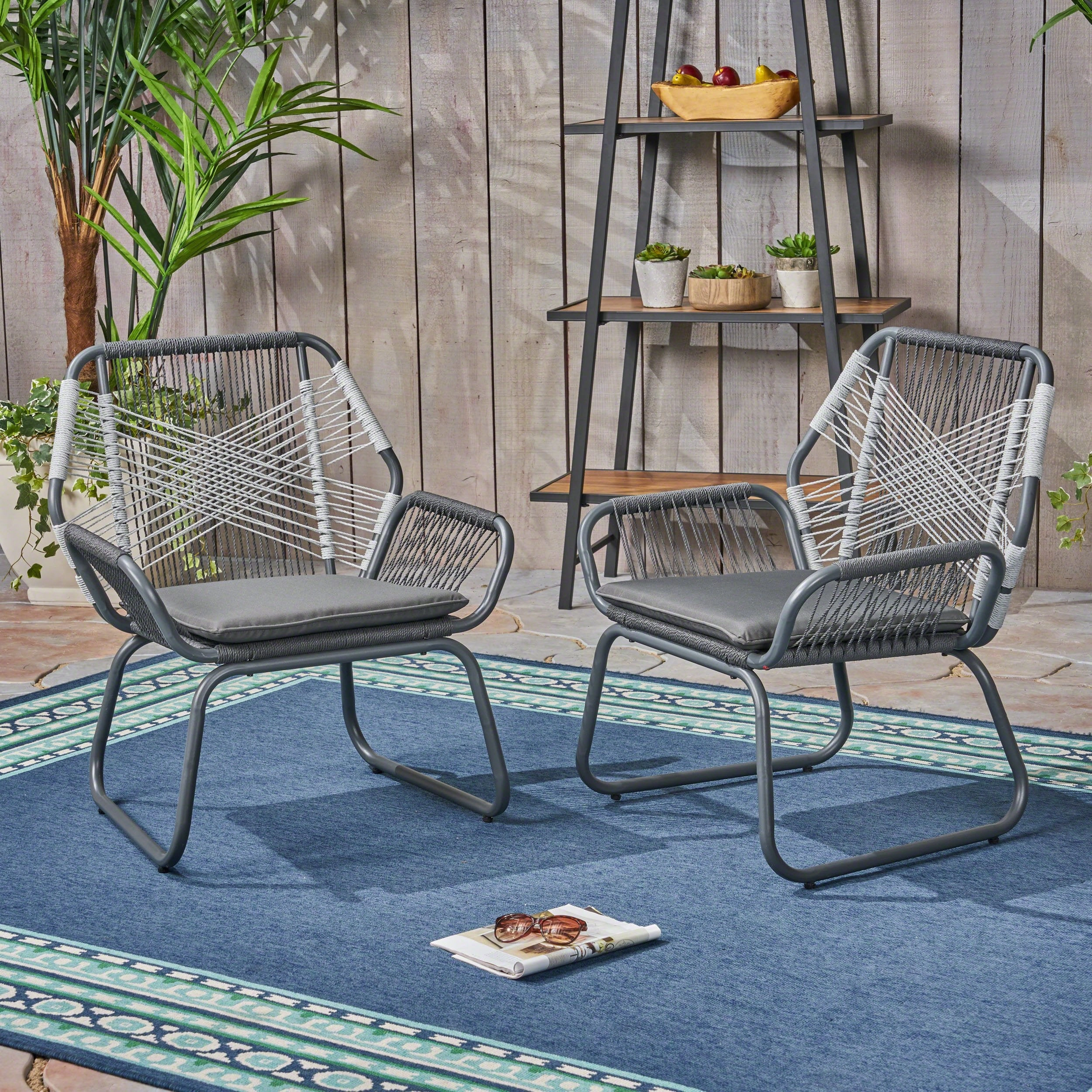 Outdoor Rope and Steel Club Chairs (Set of 2) - NH175503 outdoor furniture, garden bench