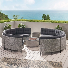 Outdoor Round 8 Seater Wicker Sectional Set with Fire Pit and Tank Holder - NH764113 outdoor furniture, garden bench