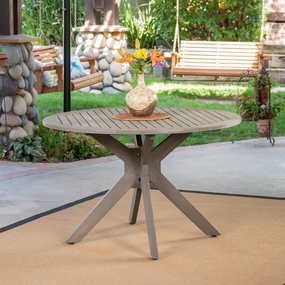 Outdoor Round Acacia Wood Dining Table with X Base, Gray - NH060503 outdoor lounge chair, patio sofa