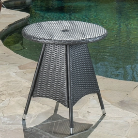Outdoor Round Gray Wicker Bistro Table with Umbrella Hole - NH165003 outdoor lounge chair, patio sofa