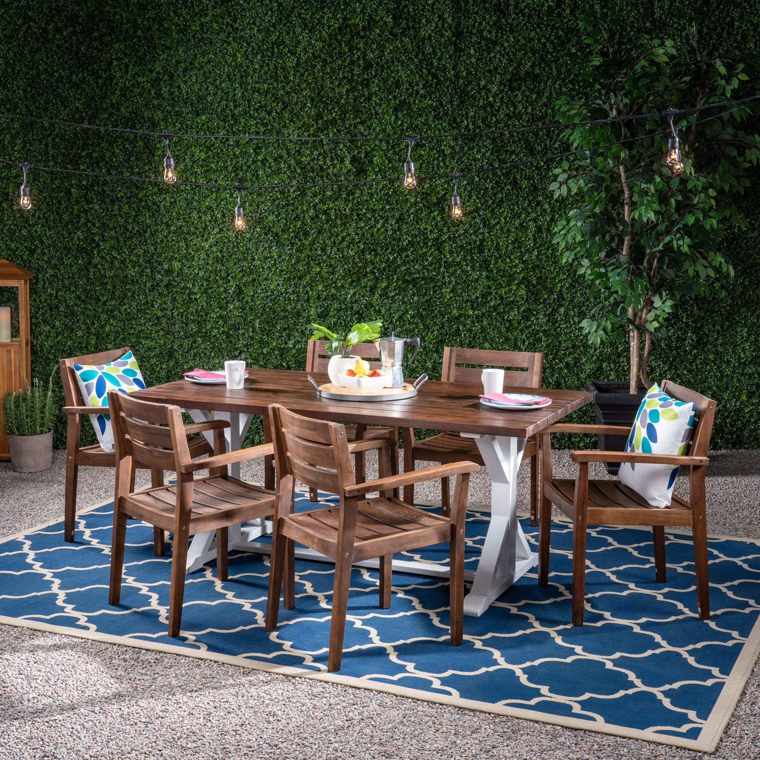 Outdoor Rustic Acacia Wood 7 Piece Dining Set - NH739603 outdoor lounge chair, patio sofa