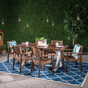 Outdoor Rustic Acacia Wood 7 Piece Dining Set - NH739603 outdoor lounge chair, patio sofa