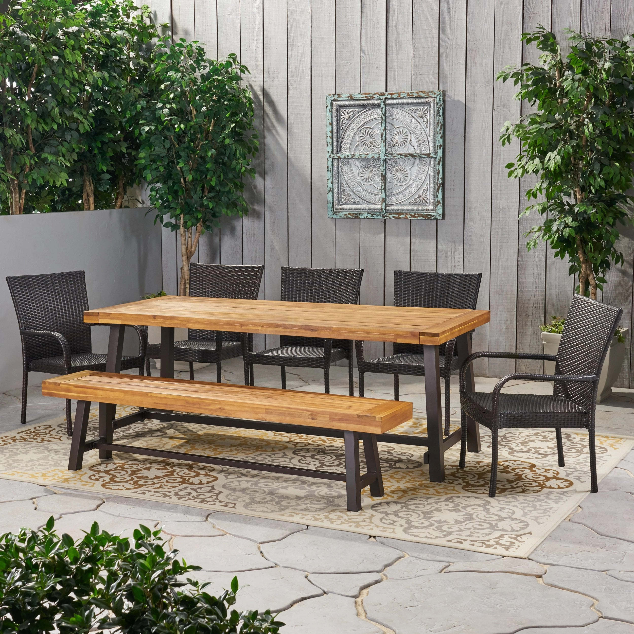 Outdoor Rustic Acacia Wood 8 Seater Dining Set with Dining Bench - NH669013 outdoor lounge chair, patio sofa