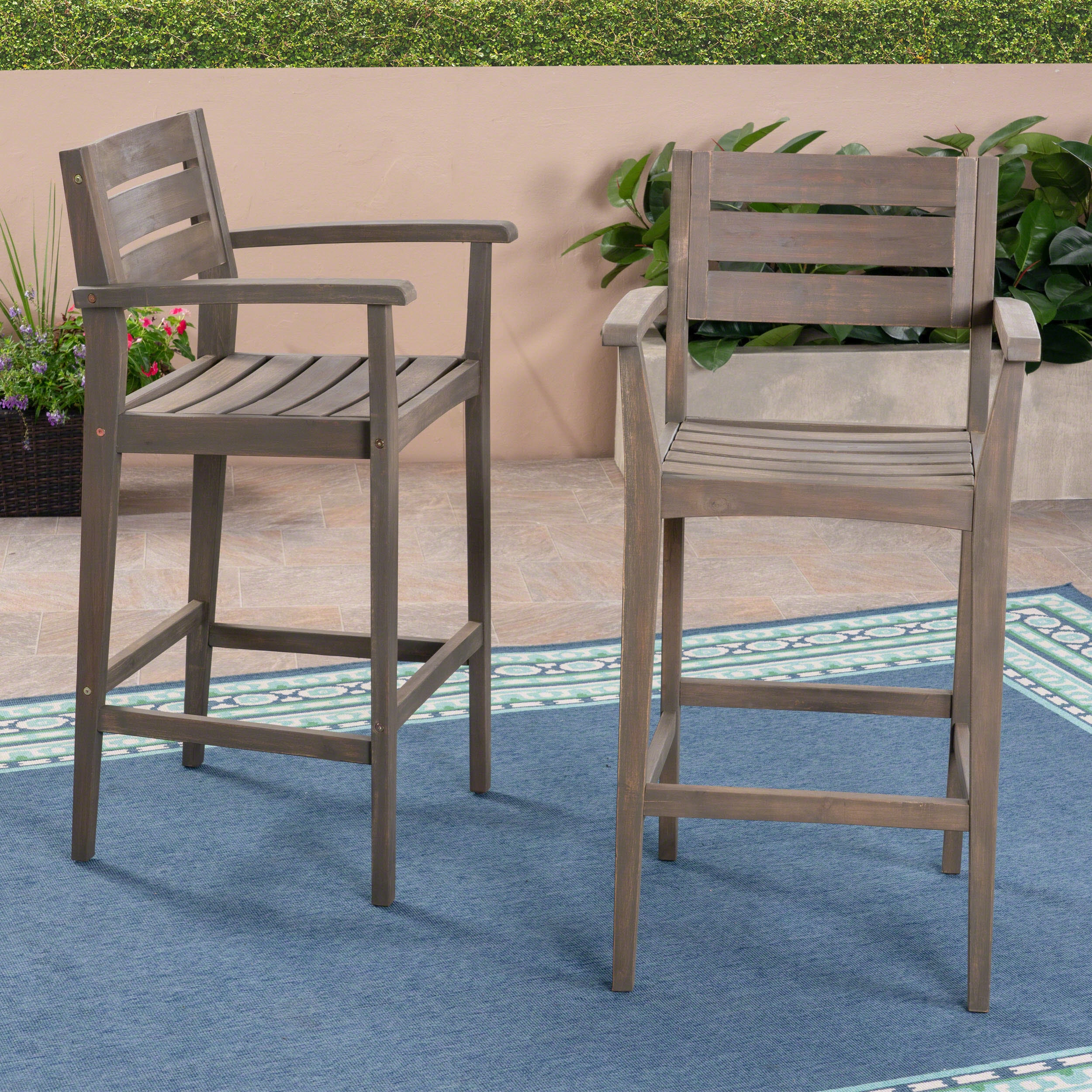 Outdoor Rustic Acacia Wood Barstool (Set of 2) - NH418503 outdoor lounge chair, patio sofa