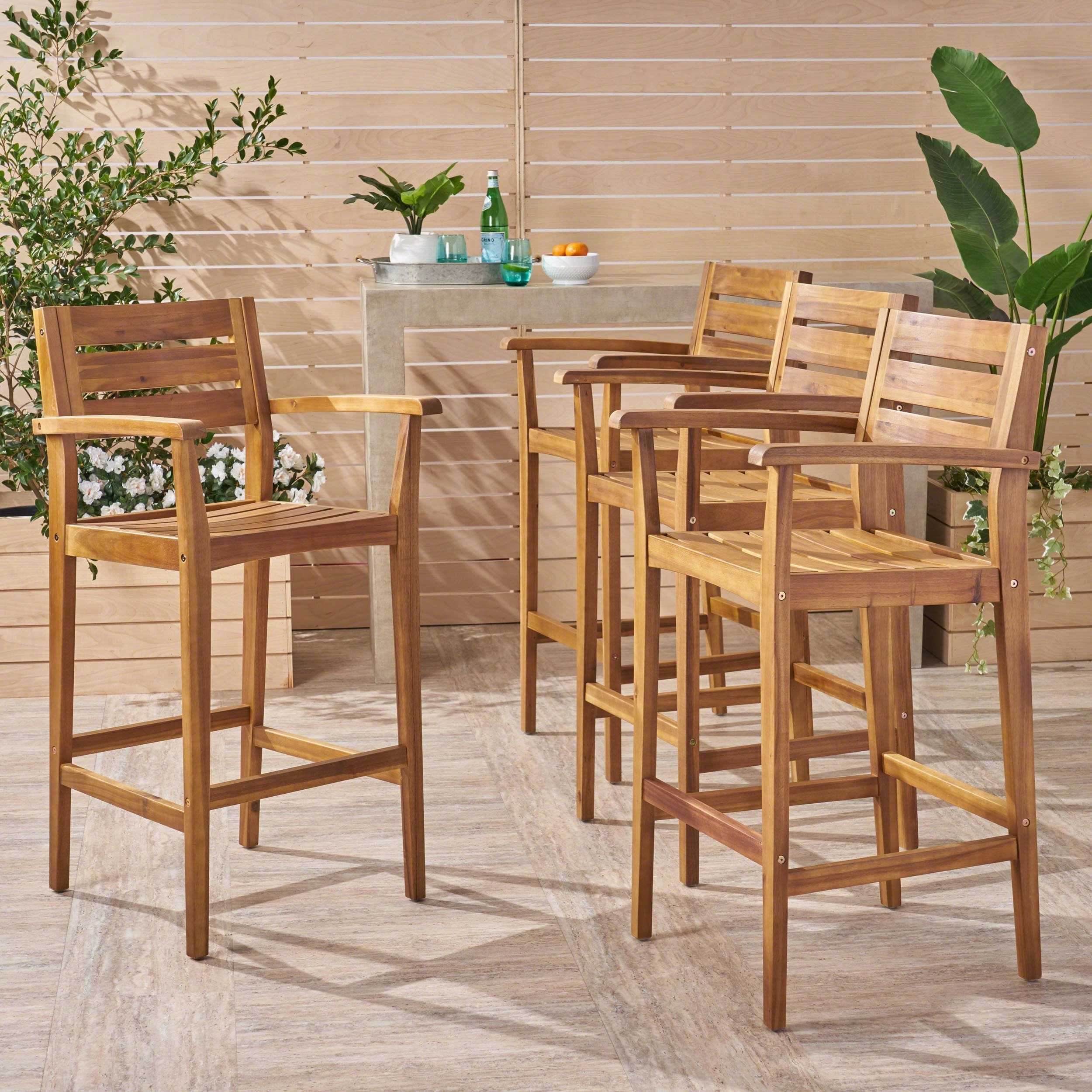 Outdoor Rustic Acacia Wood Barstool (Set of 4) - NH585603