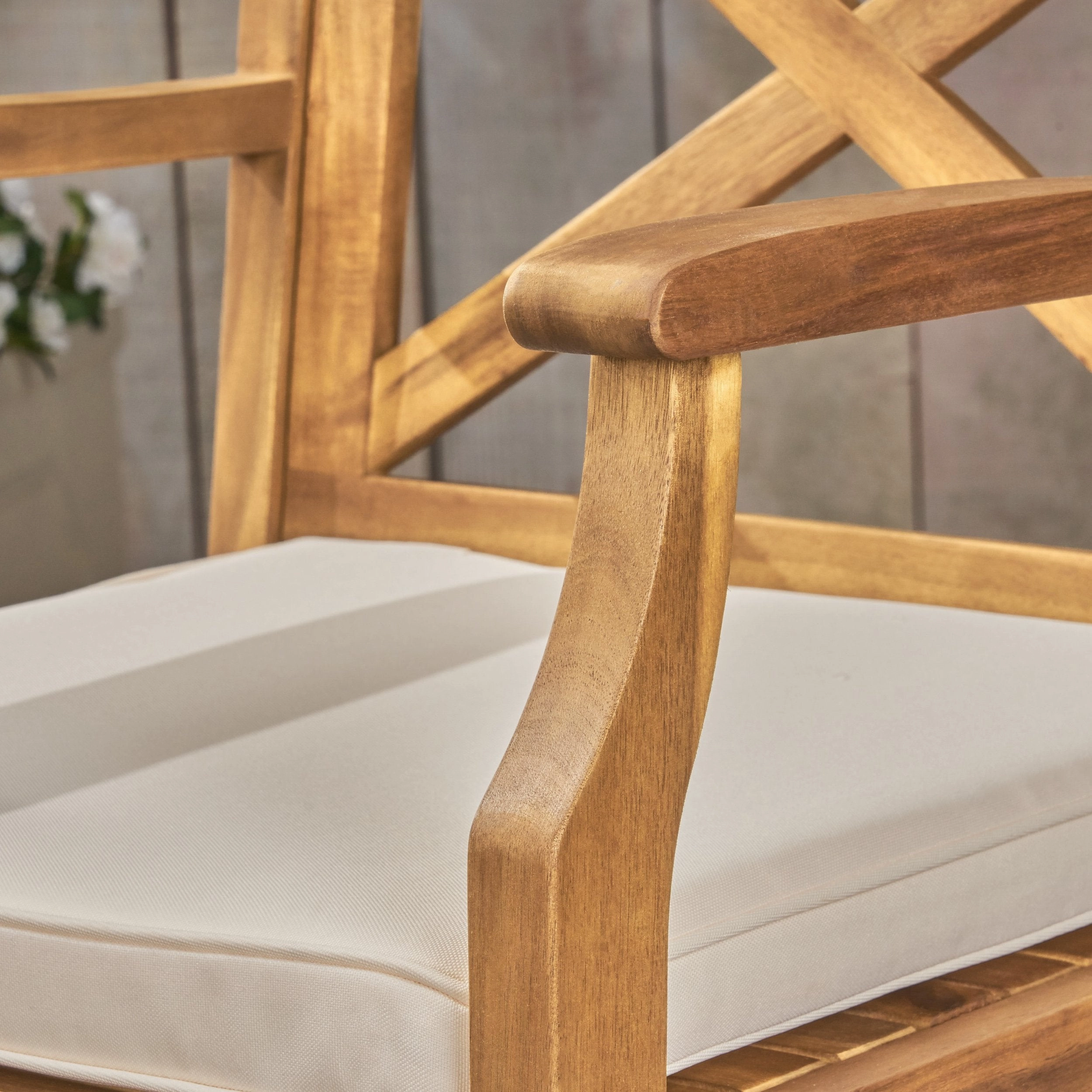 Outdoor Rustic Acacia Wood Barstools with Cushions (Set of 4) - NH540603