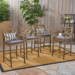 Outdoor Rustic Acacia Wood Barstools with Cushions (Set of 4) - NH540603 outdoor furniture, garden bench