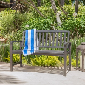 Outdoor Rustic Acacia Wood Bench with Open Slat Backrest - NH415003 outdoor furniture, garden bench