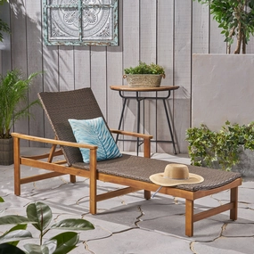 Outdoor Rustic Acacia Wood Chaise Lounge with Wicker Seating - NH609603 outdoor furniture, garden bench