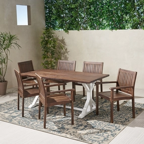 Outdoor Rustic Farmhouse Acacia Wood 7 Piece Dining Set - NH839603 outdoor lounge chair, patio sofa