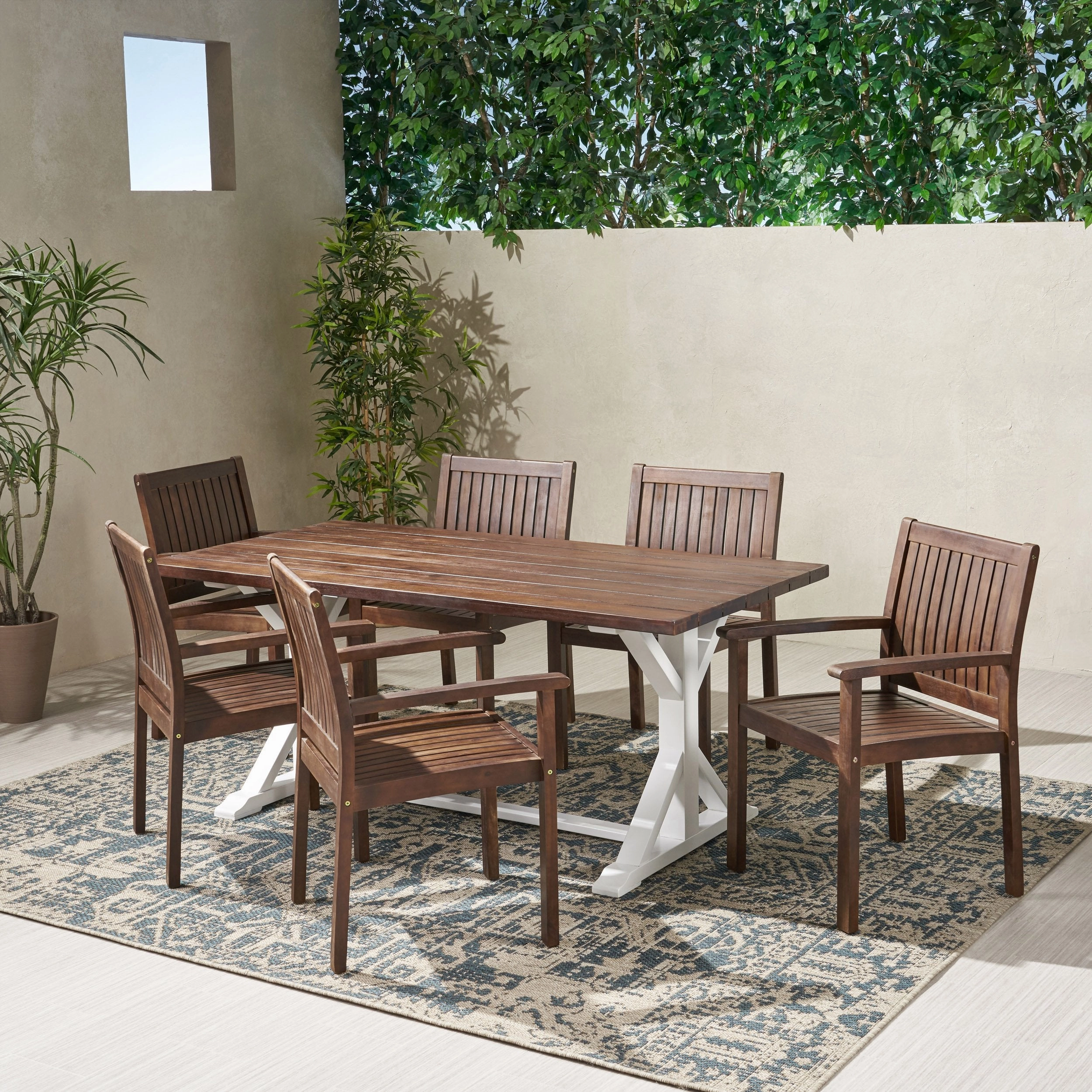 Outdoor Rustic Farmhouse Acacia Wood 7 Piece Dining Set - NH839603 outdoor lounge chair, patio sofa