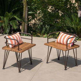 Outdoor Rustic Industrial Acacia Wood Chairs with Metal Hairpin Legs (Set of 2), Teak - NH451403 outdoor lounge chair, patio sofa