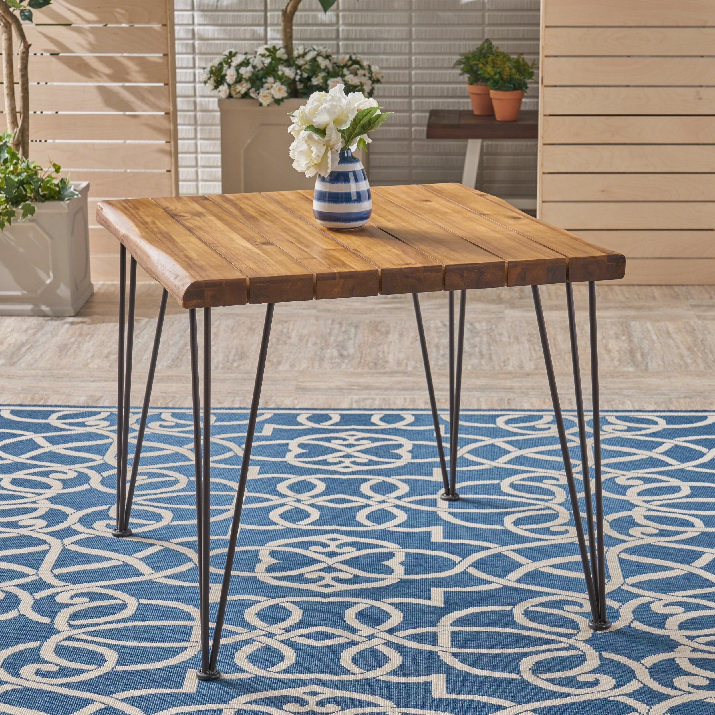 Outdoor Rustic Industrial Acacia Wood Dining Table with Metal Hairpin Legs, Teak - NH073503 outdoor lounge chair, patio sofa
