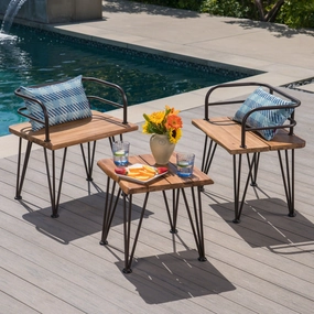 Outdoor Rustic Industrial Acacia Wood End Table Chat with Metal Hairpin Legs, Teak - NH461403 outdoor furniture, garden bench