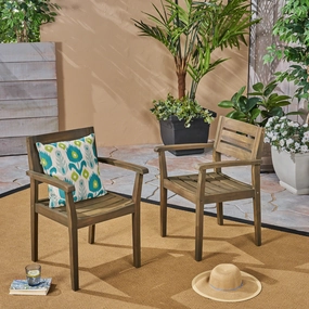 Outdoor Rustic Slat Acacia Wood Dining Chairs (Set of 2) - NH109603 outdoor lounge chair, patio sofa