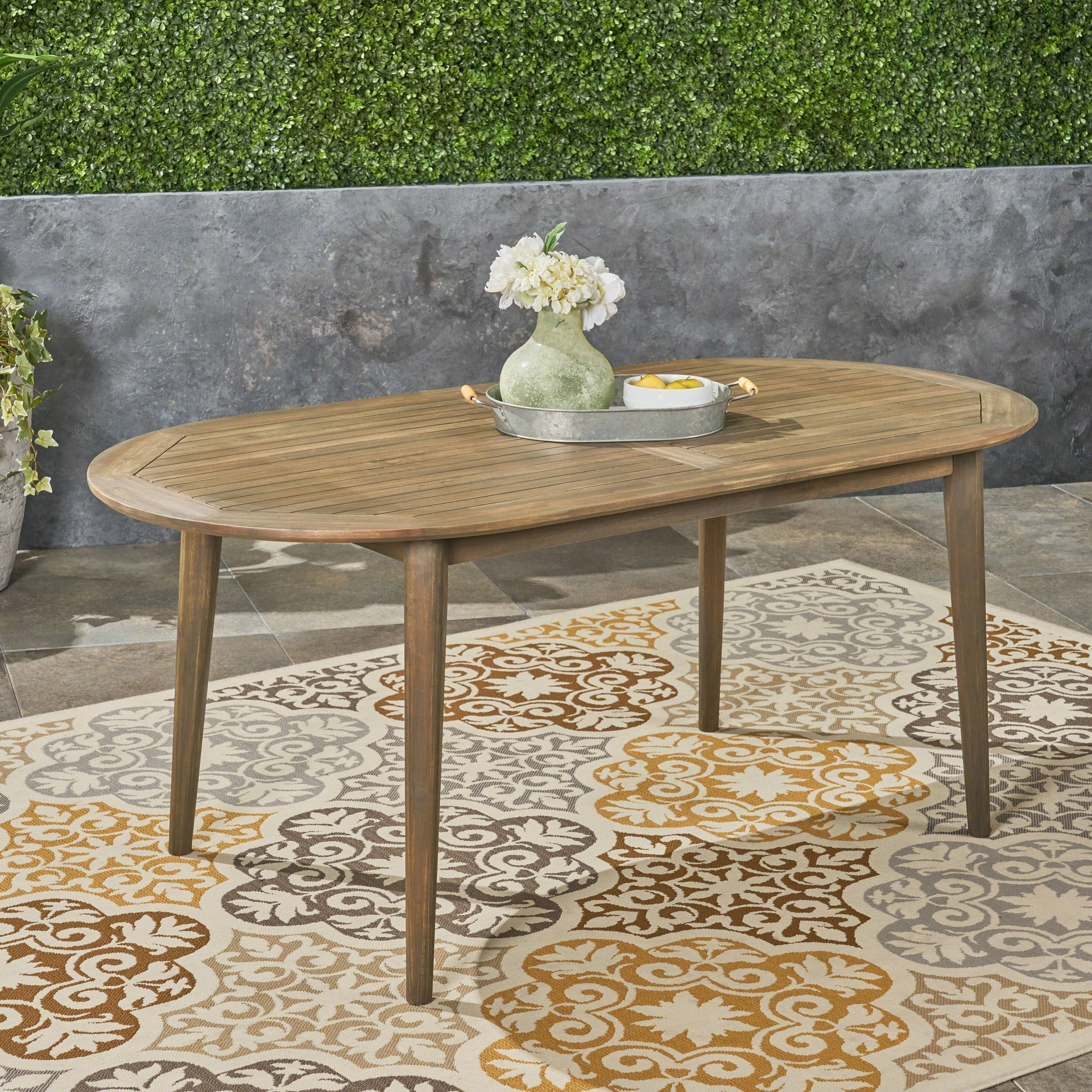 Outdoor Rustic Slat-Top Acacia Wood Oval Dining Table with Tapered Legs - NH130603 outdoor lounge chair, patio sofa