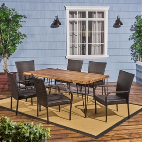 Outdoor Rustic Wood & Wicker Dining Set - NH735703 outdoor lounge chair, patio sofa