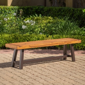 Outdoor Sandblack Finish Acacia Wood & Rustic Metal Bench - NH694003 outdoor furniture, garden bench