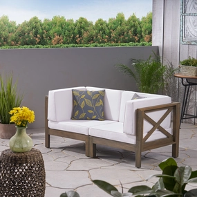 Outdoor Sectional Loveseat Set  2-Seater  Acacia Wood  Water-Resistant Cushions - NH286603 outdoor furniture, garden bench